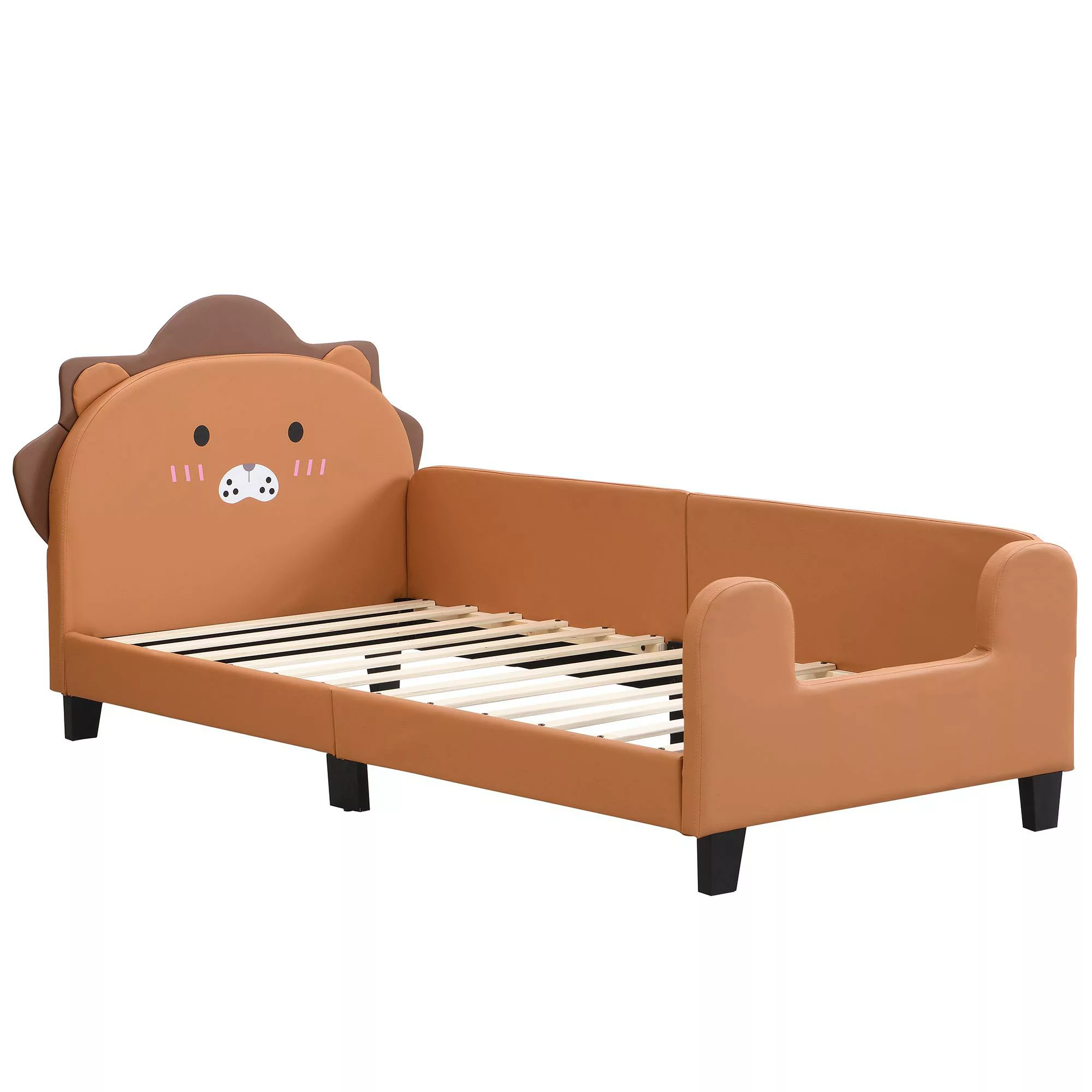 Kinderbett 90×200 cm, Löwenform, PU-Material, Holzlattenrost, einfache Mont günstig online kaufen