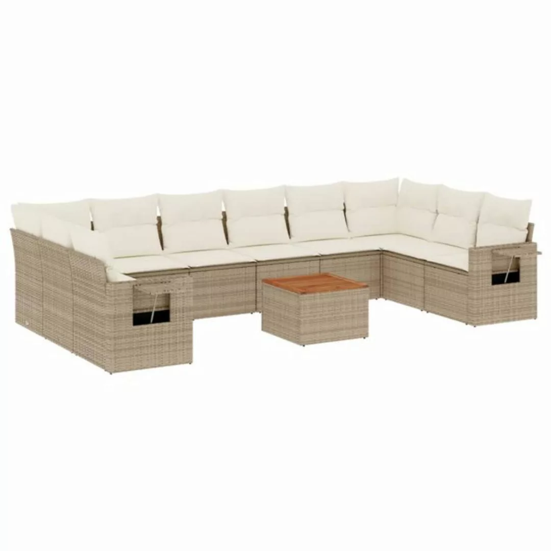 vidaXL Sofaelement 11-tlg. Garten-Sofagarnitur mit Kissen Beige Poly Rattan günstig online kaufen