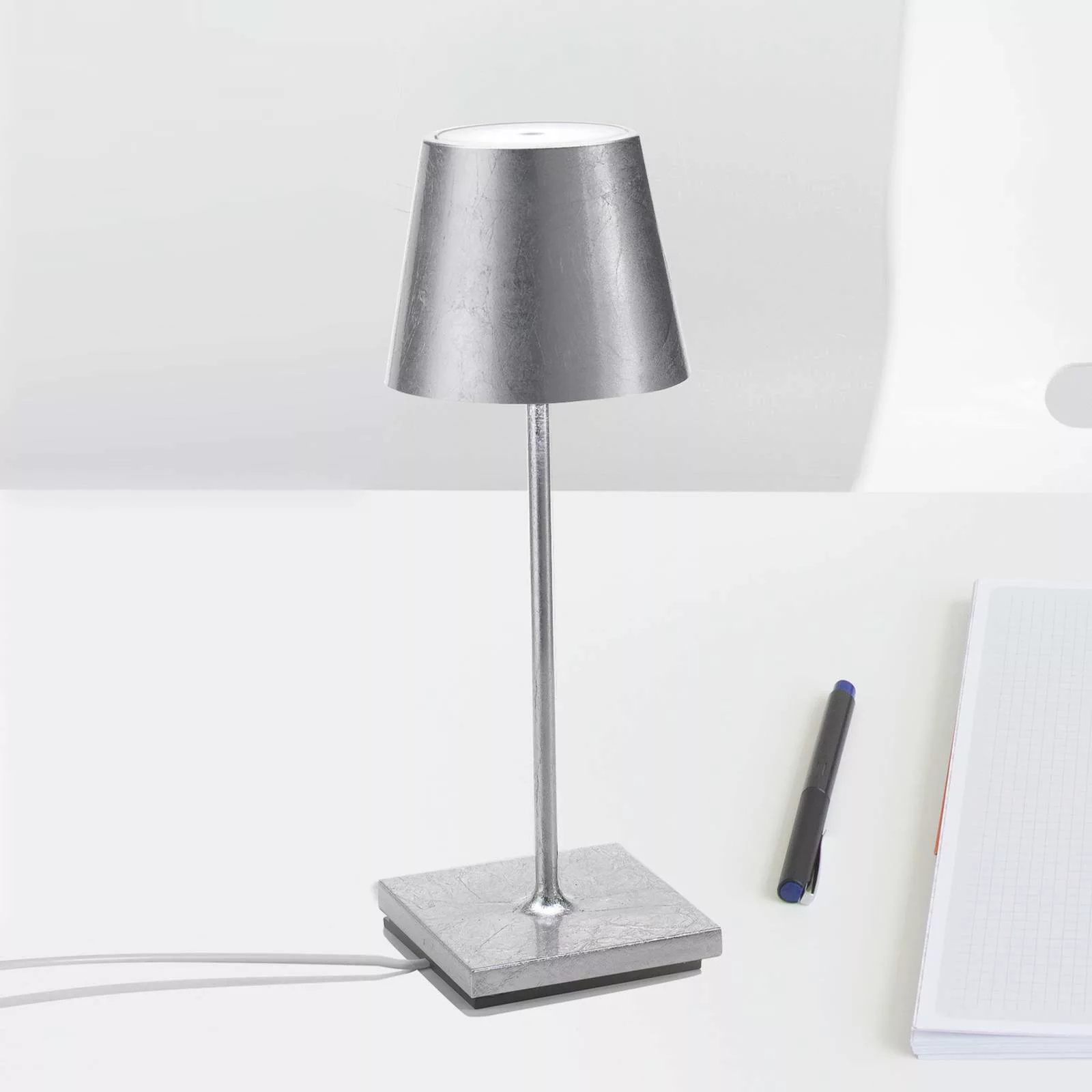 LED Akku Tischleuchte Poldina Mini in Silber-matt 2,2W 154lm IP54 günstig online kaufen