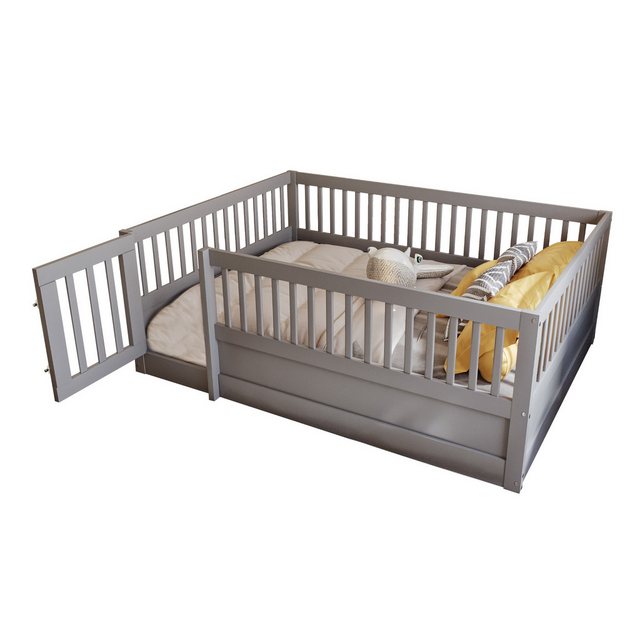 Gotagee Kinderbett Bodenbett Holzbett Einzelbett mit Gitter und Tür 140 x 2 günstig online kaufen