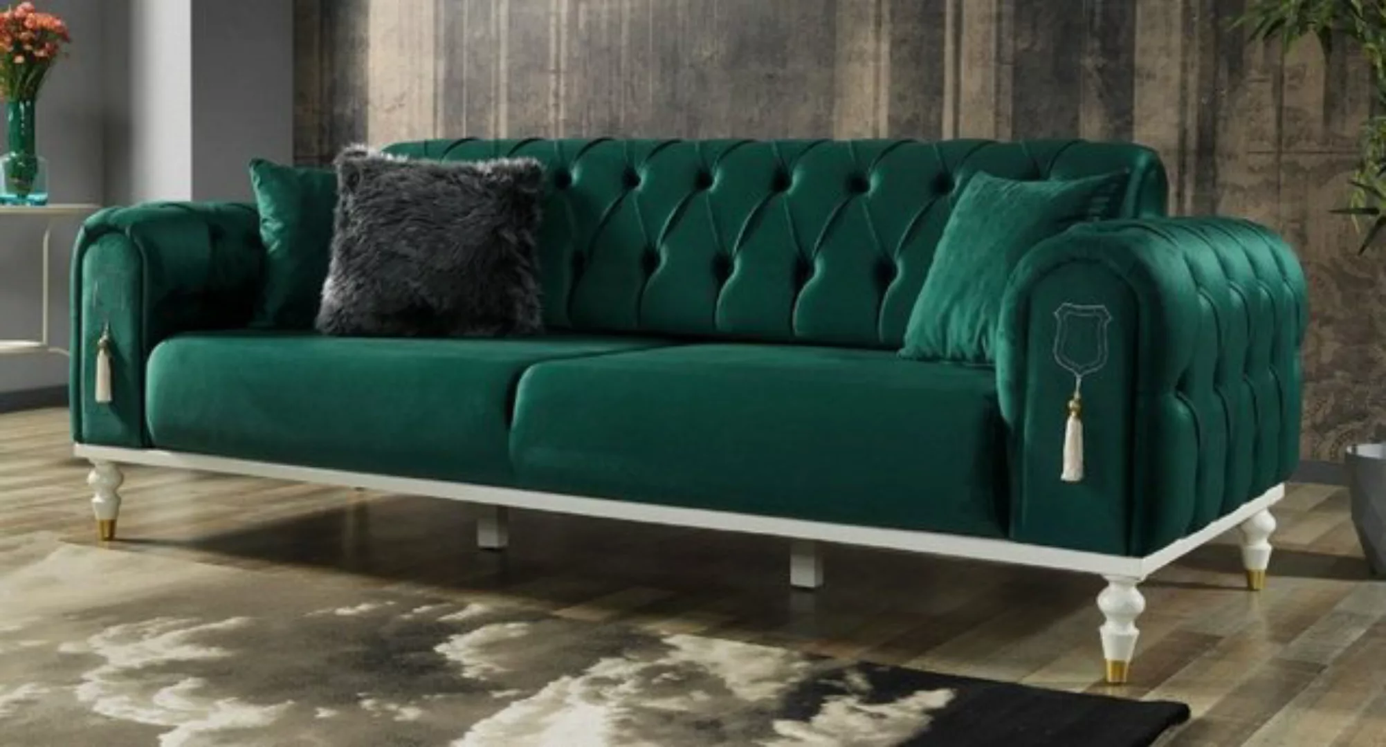 Casa Padrino Chesterfield-Sofa Luxus Chesterfield Schlafsofa Grün / Weiß / günstig online kaufen