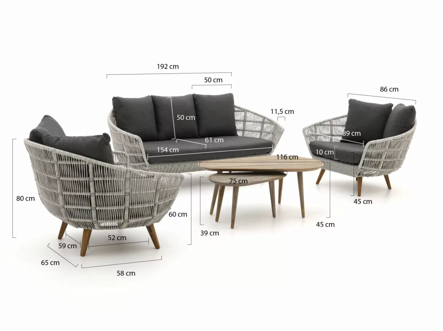 Intenso Stila/ROUGH-K Sessel-Sofa Lounge-Set 5-teilig günstig online kaufen