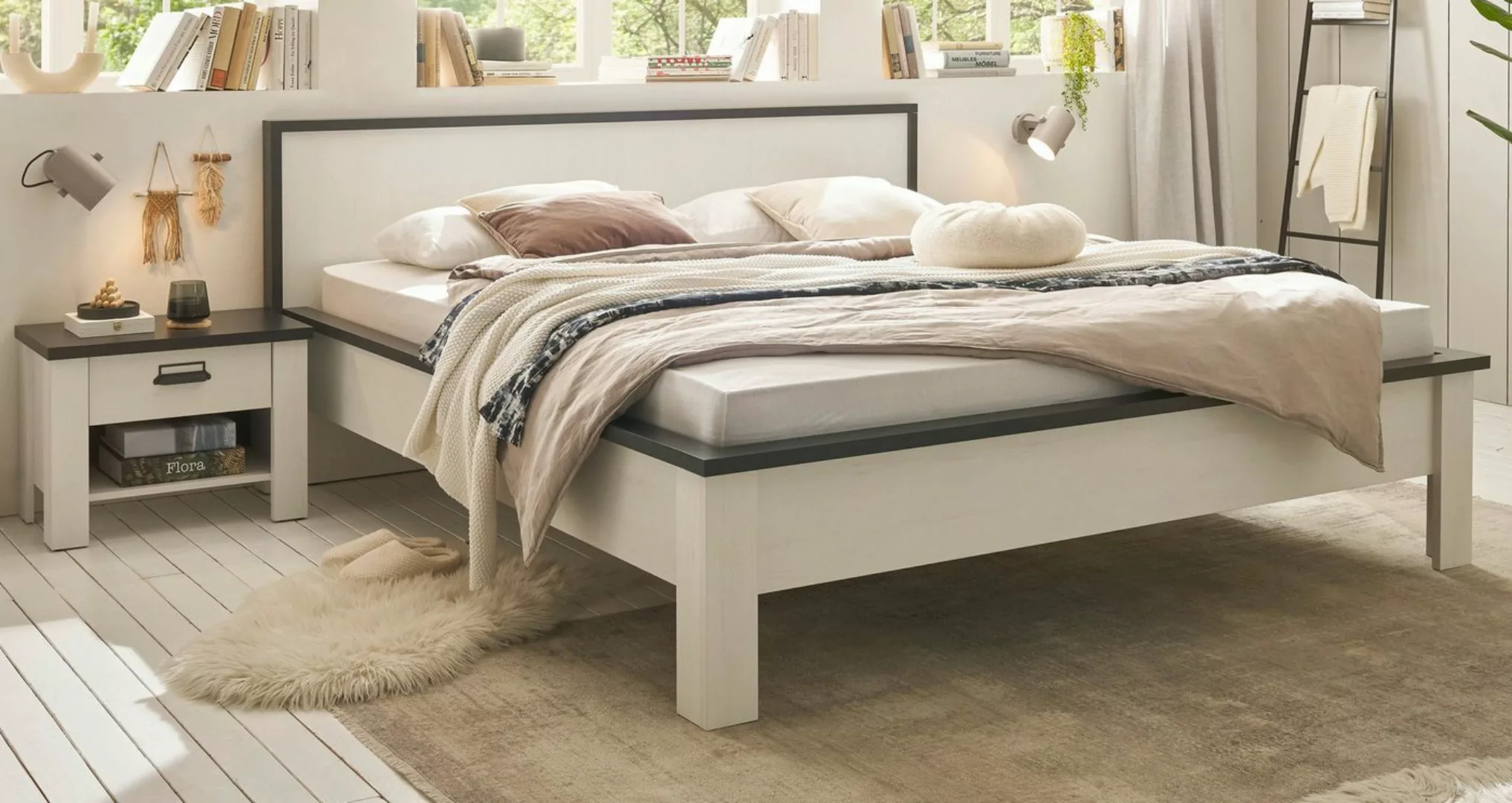 Furn.Design Bettanlage Stove, (Schlafzimmer-Set Pinie weiß, 3-St., Liegeflä günstig online kaufen