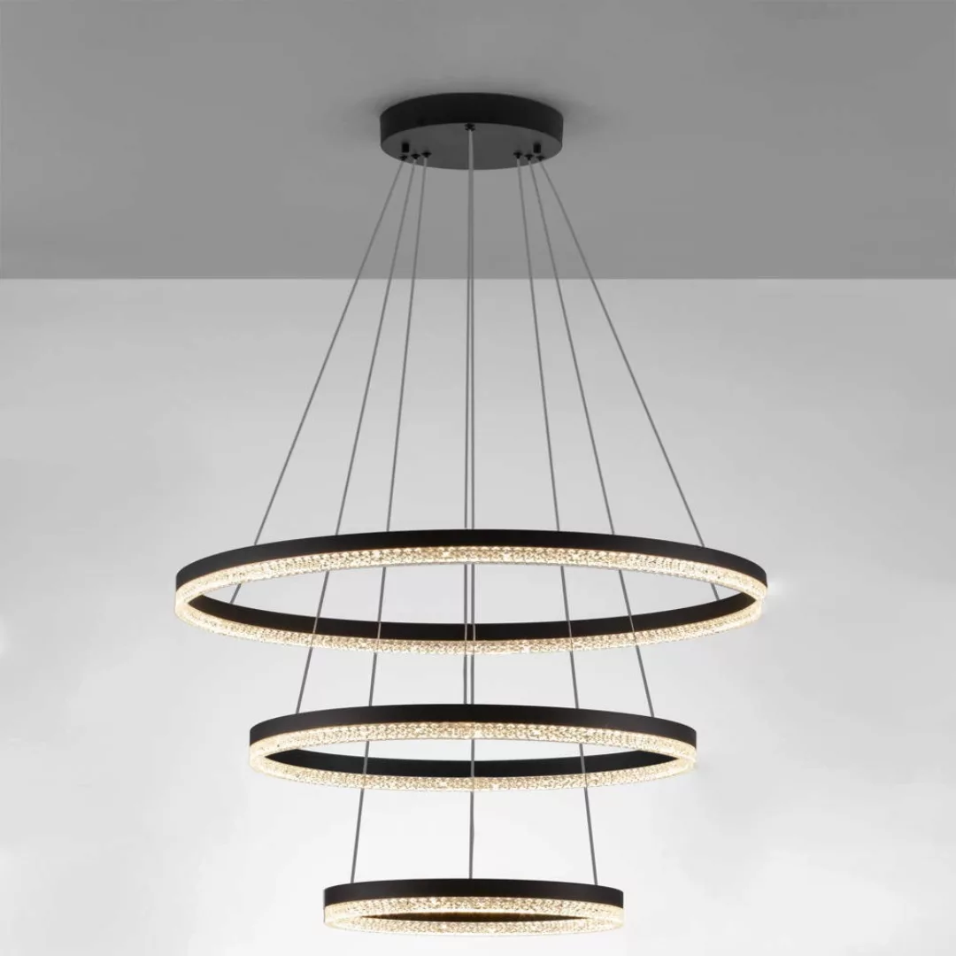 LED Pendelleuchte Adria in Schwarz und Transparent 3x 32,33W 9453lm günstig online kaufen