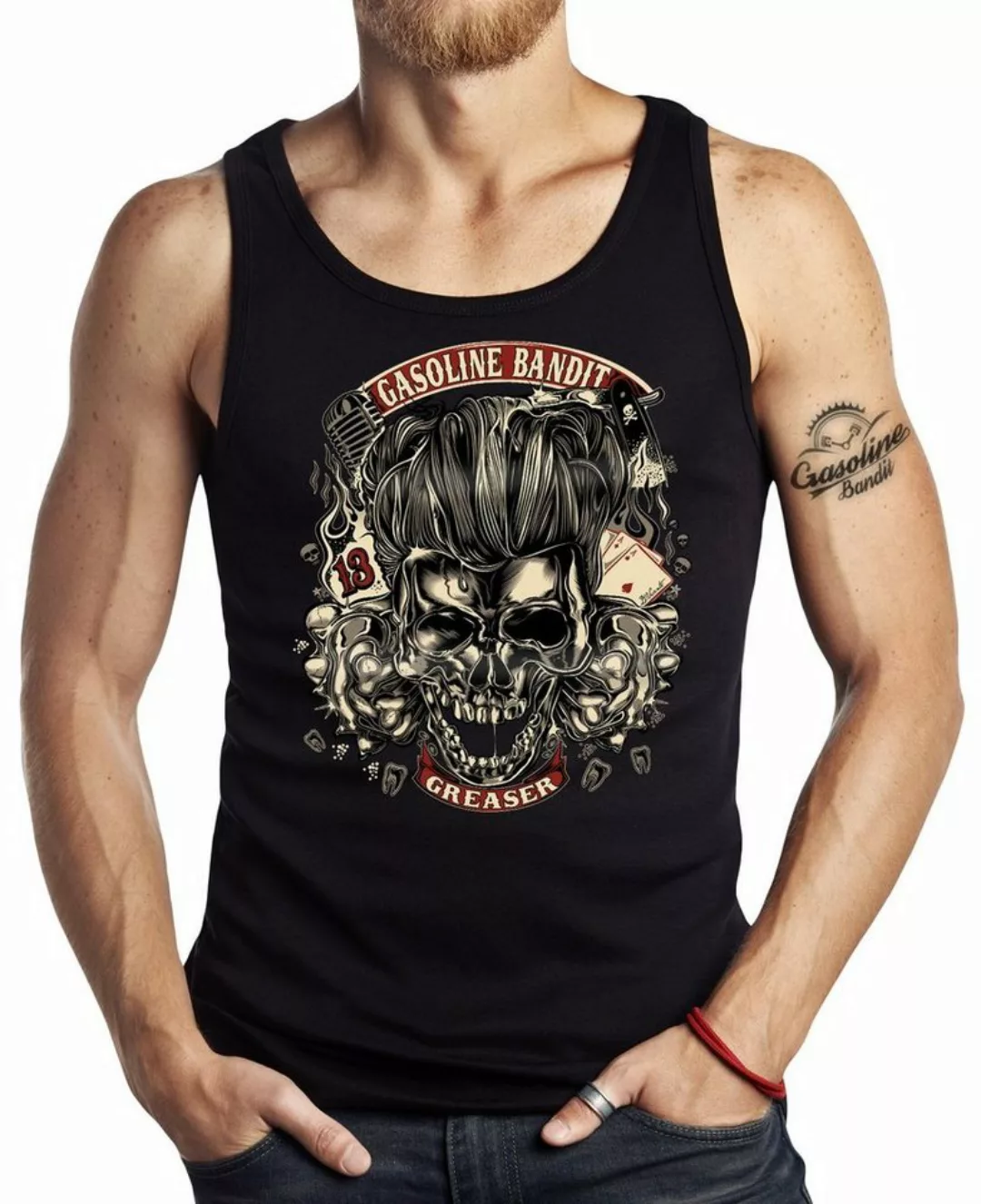 GASOLINE BANDIT® Tanktop für Rockabilly Biker Motorrad Fans: Greaser günstig online kaufen