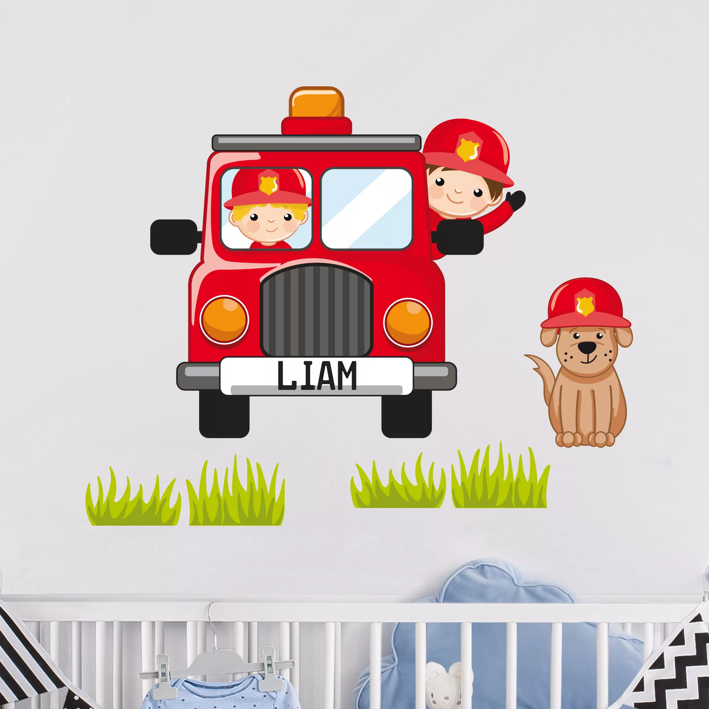 Wunschtext-Wandtattoo Kinderzimmer Feuerwehr-Set mit Wunschname günstig online kaufen