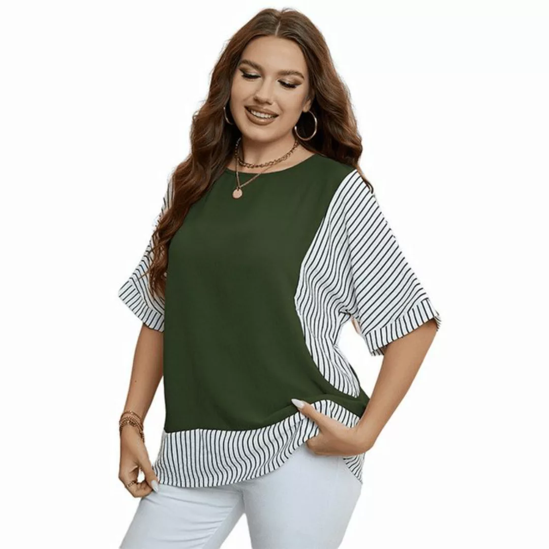 YRIIOMO T-Shirt Sommer Rundhals Patchwork zweiteiliges Plus Size Damen Top günstig online kaufen