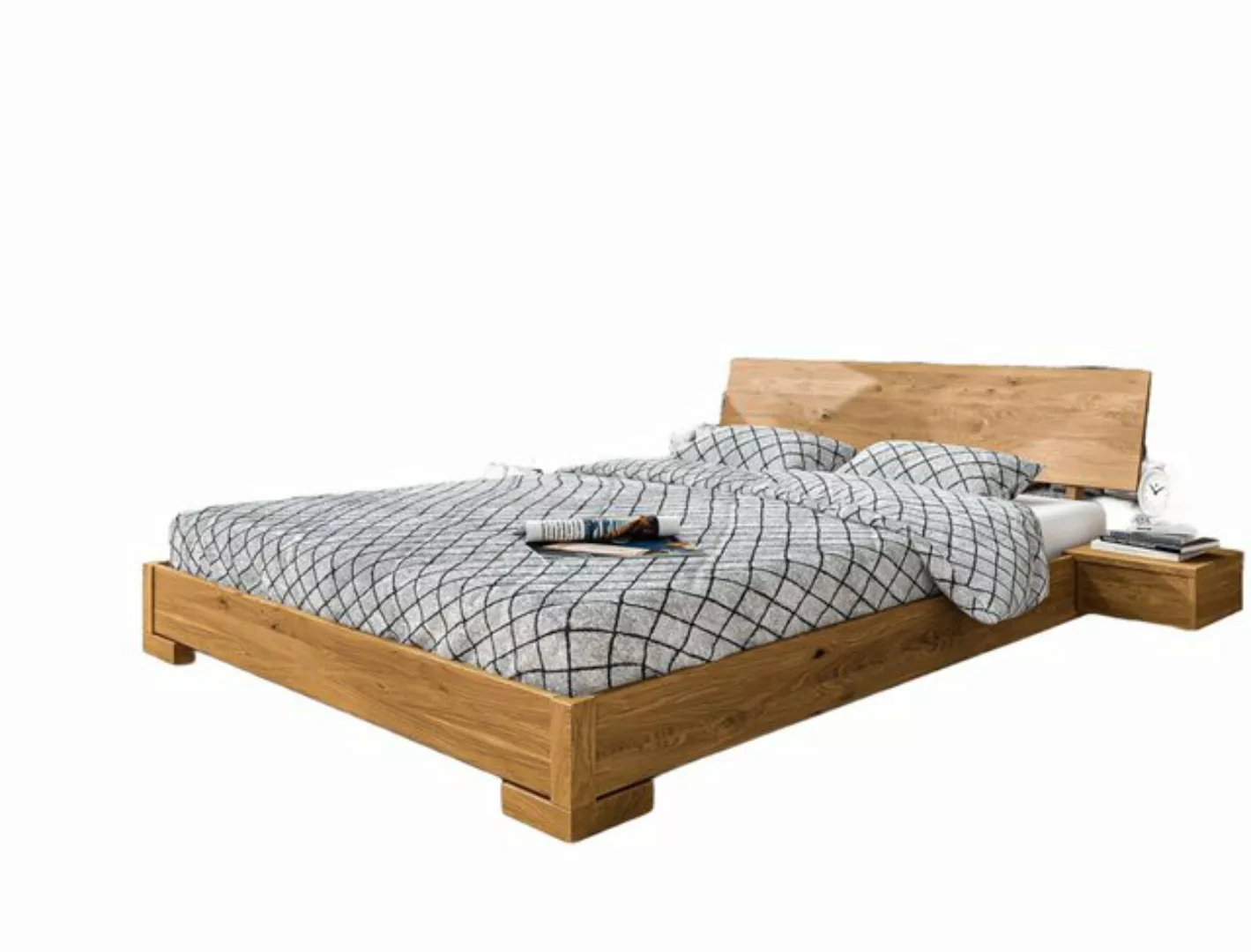 Natur24 Bett Bett Bento 3 Wildeiche massiv 200x200 mit Holzkopfteil und Hol günstig online kaufen