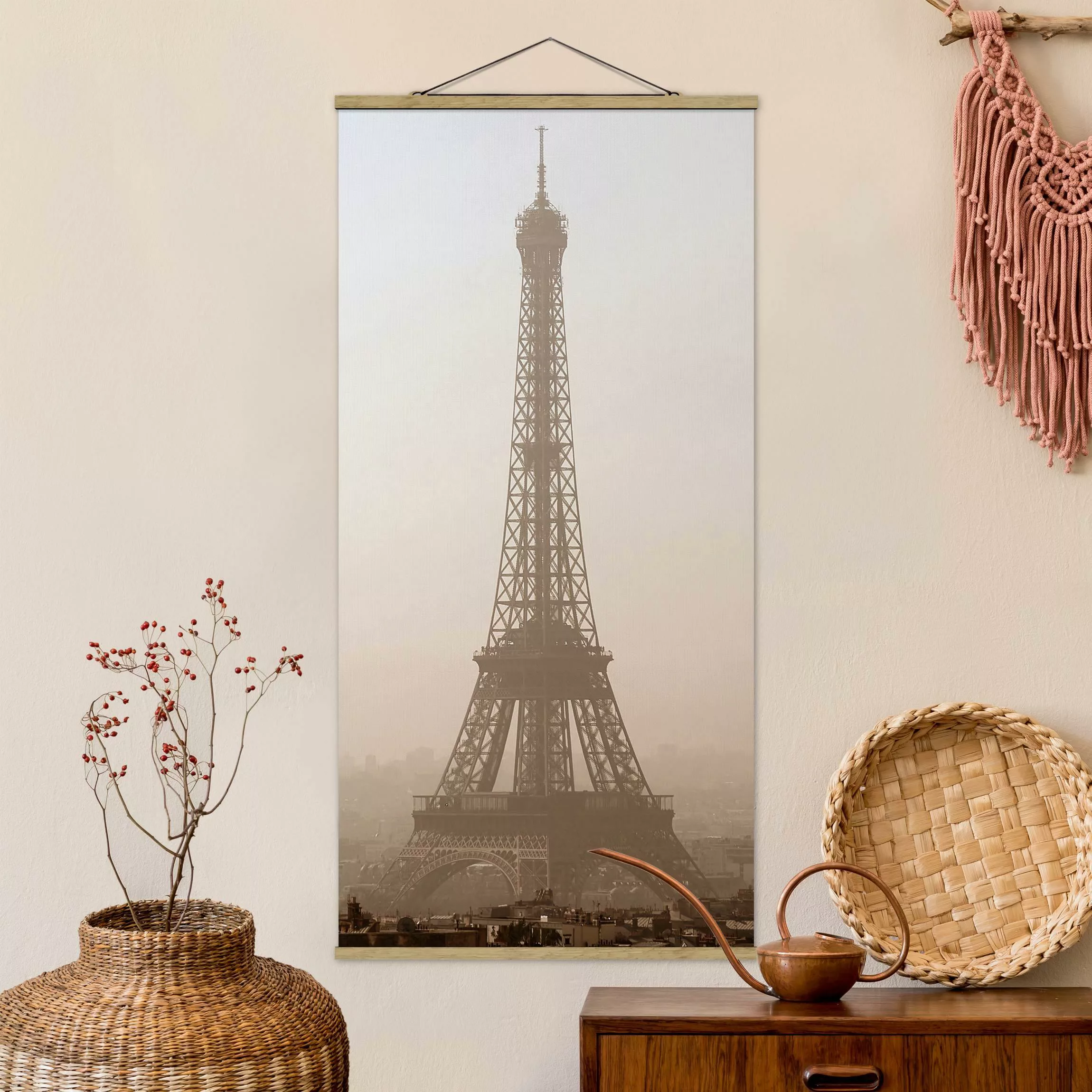 Stoffbild Architektur mit Posterleisten - Hochformat Tour Eiffel günstig online kaufen