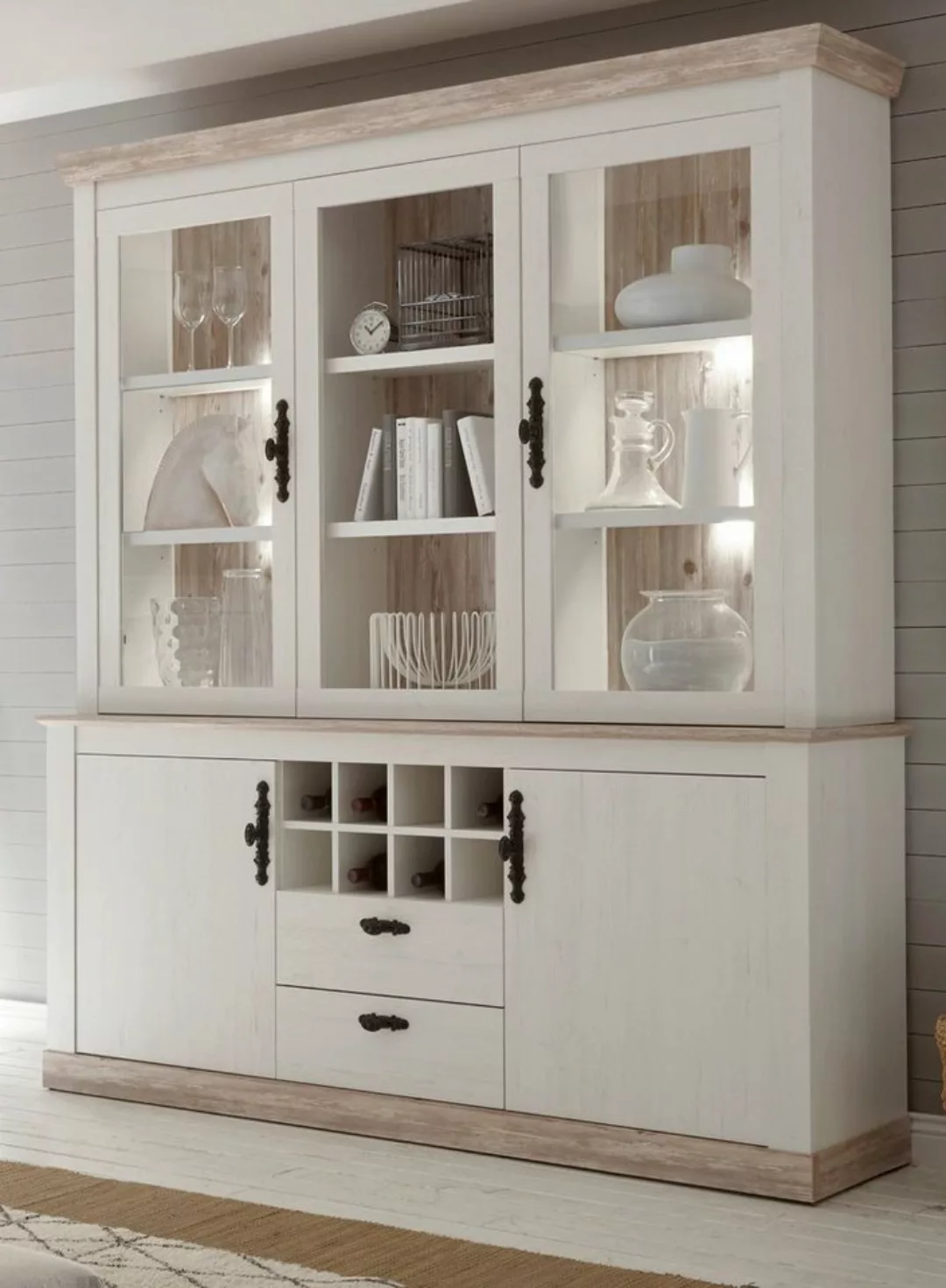 Furn.Design Buffet Rovola (Großer Buffetschrank in Pinie weiß / Oslo-Pinie, günstig online kaufen