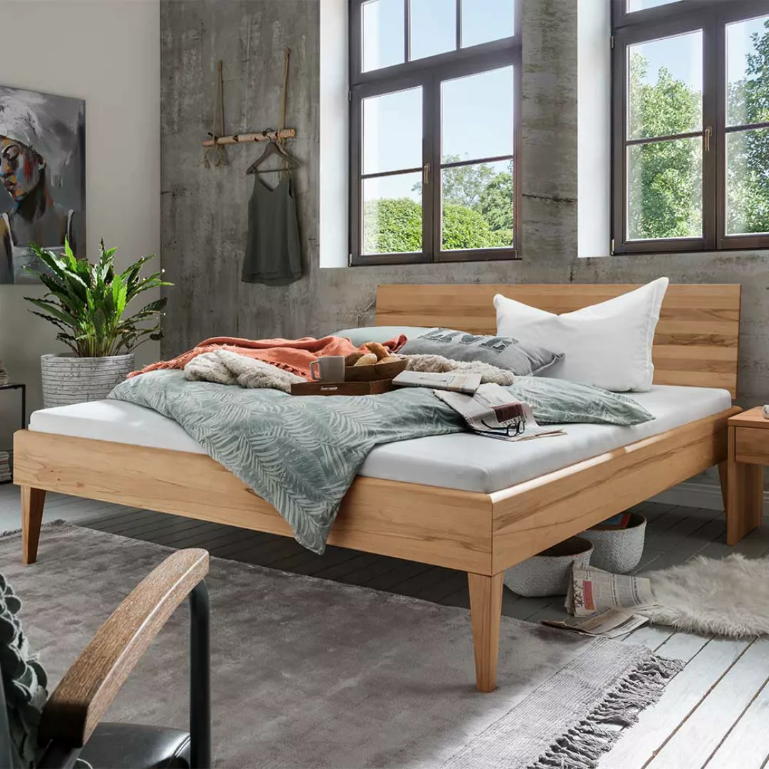 Kernbuche Doppelbett aus Massivholz 45 cm Einstiegshöhe günstig online kaufen