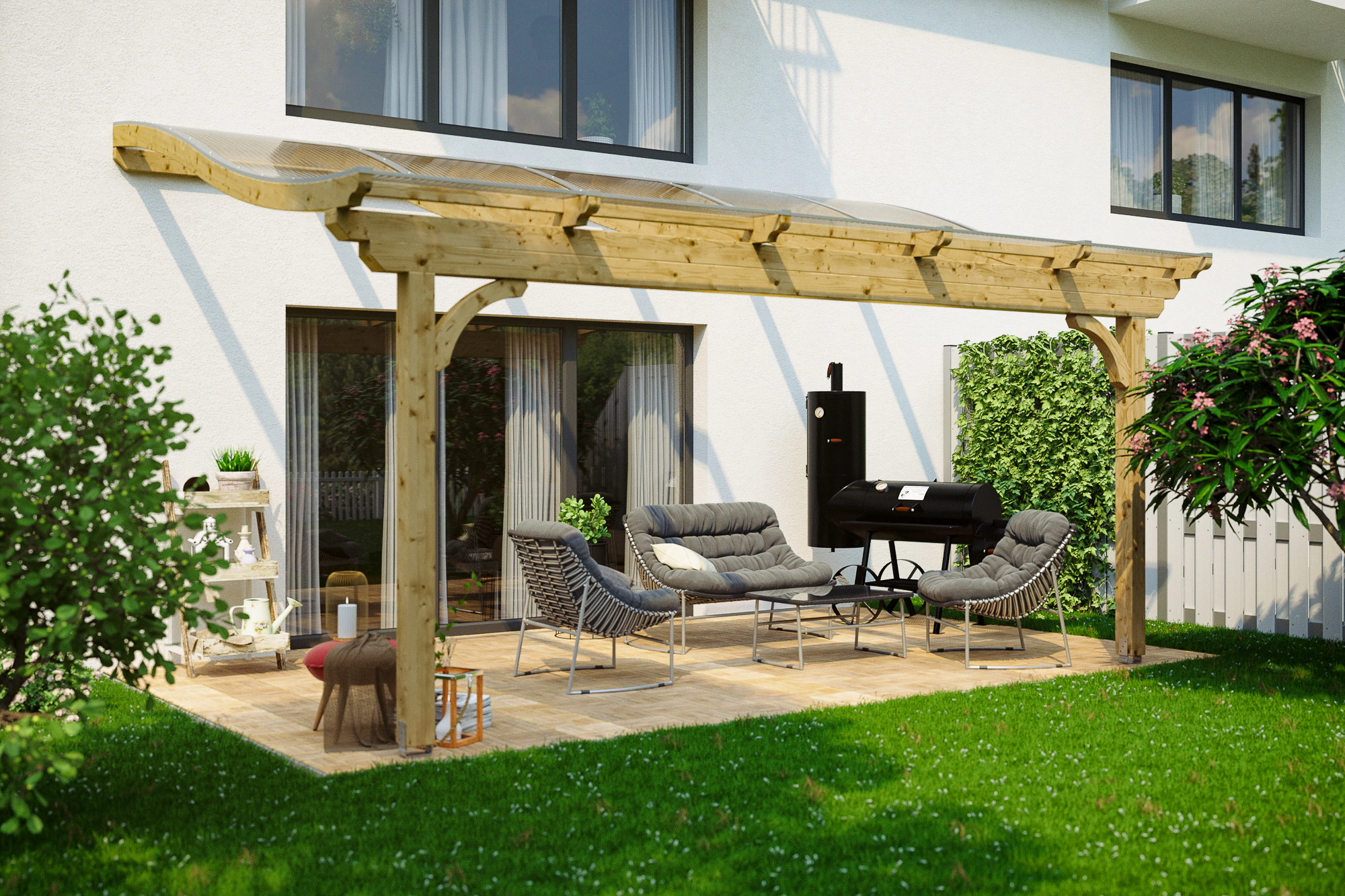 Skan Holz Terrassenüberdachung Verona B x T 541 cm x 339 cm Leimholz Natur günstig online kaufen