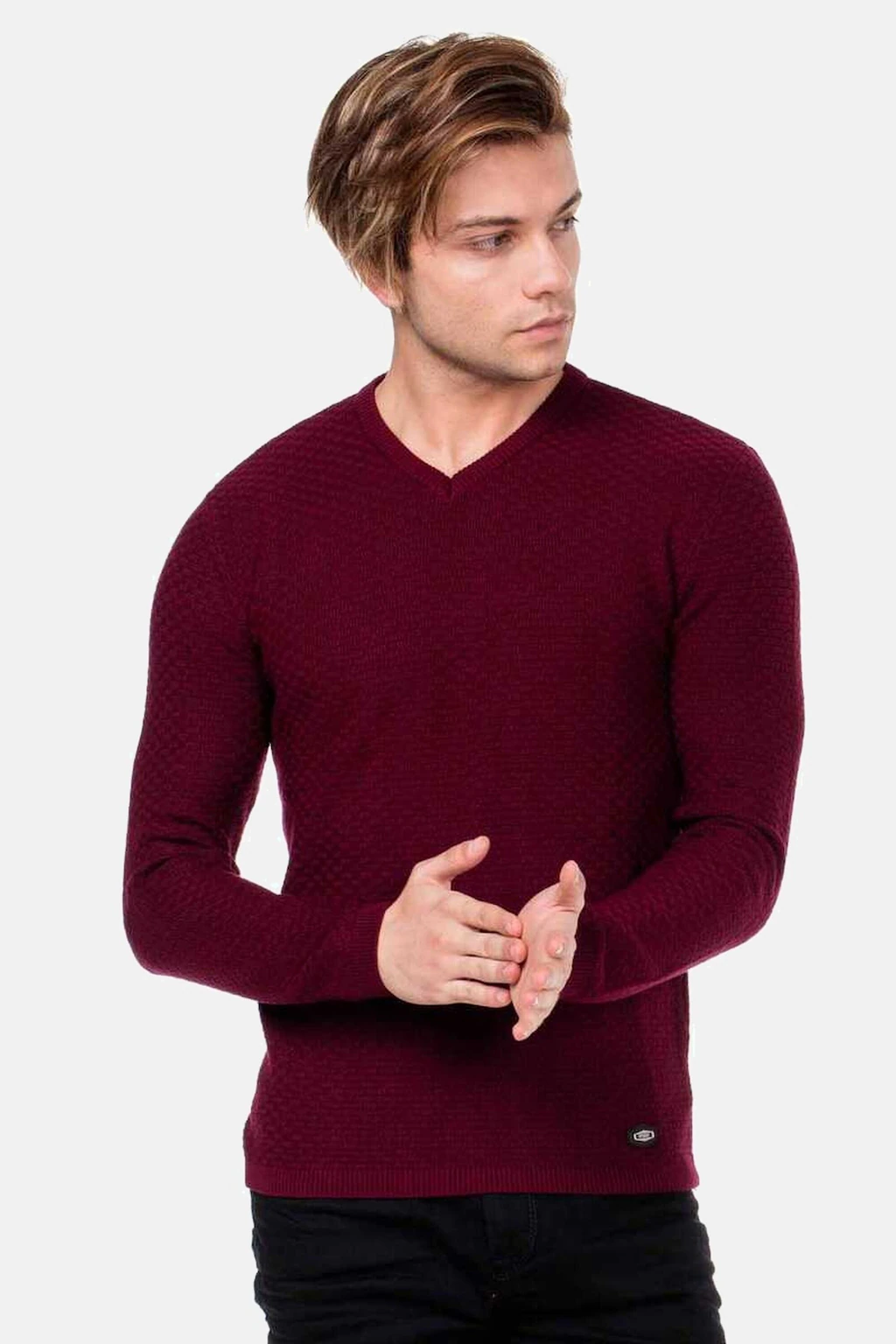 Cipo & Baxx V-Ausschnitt-Pullover "Pullover", (1 tlg.), mit Karomuster, CP- günstig online kaufen
