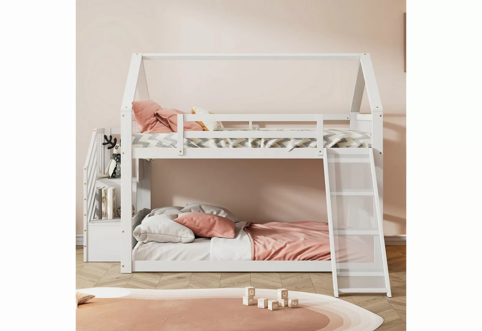TavilaEcon Etagenbett Kinderbett Jugendbett Hausbett mit Stauraumtreppe und günstig online kaufen