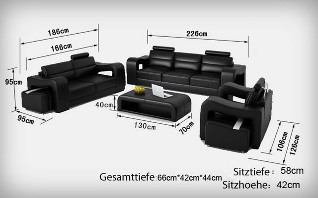 JVmoebel Sofa Ledersofa Couch Wohnlandschaft 3+2+1 Sitzer Modern Sofa, Made günstig online kaufen