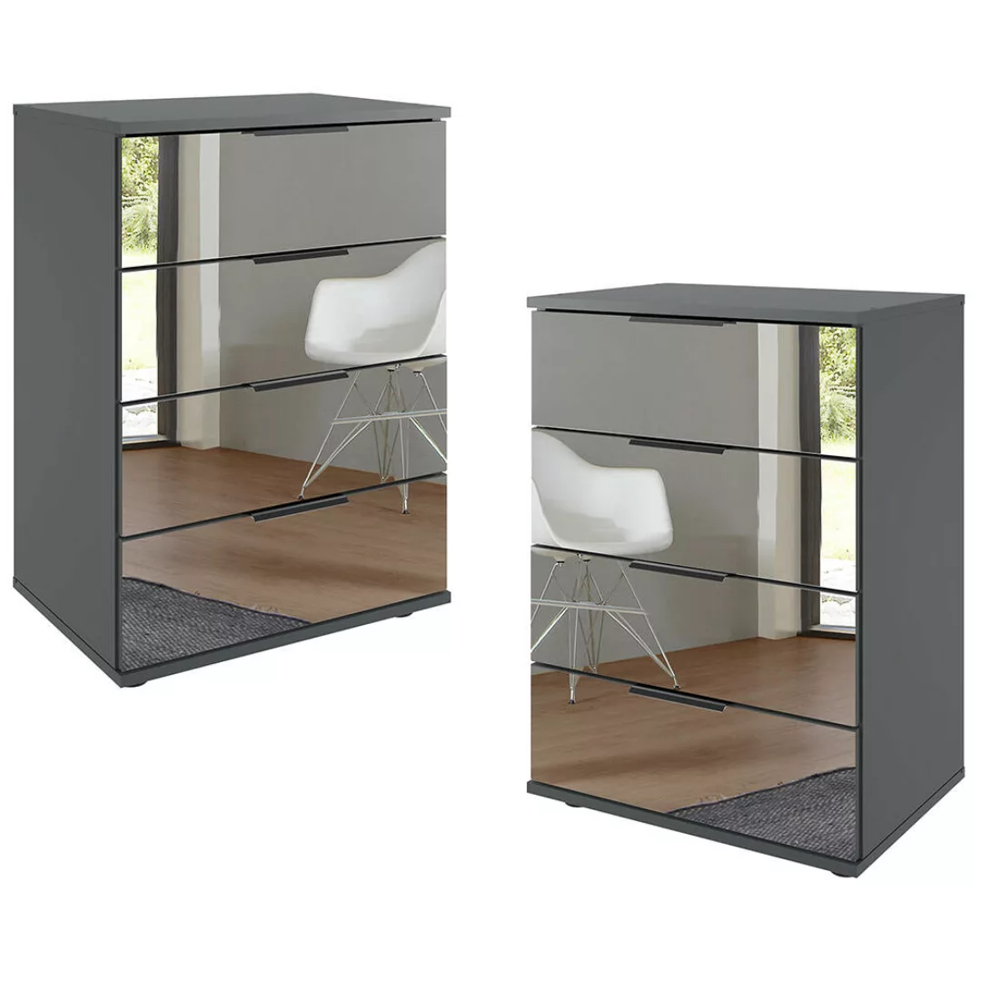 Nachtschrank 2er Set 74cm hoch, graphit mit Spiegelfront, ideal für Boxspri günstig online kaufen
