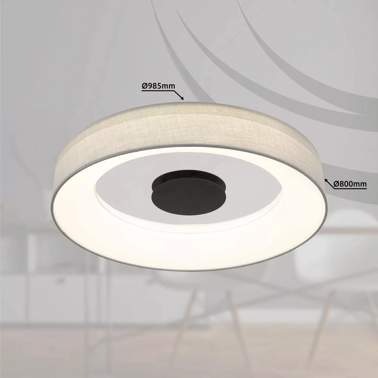 Smart-LED-Deckenleuchte Terpsa, weiß/grau, Ø 46,8 cm, Stoff günstig online kaufen