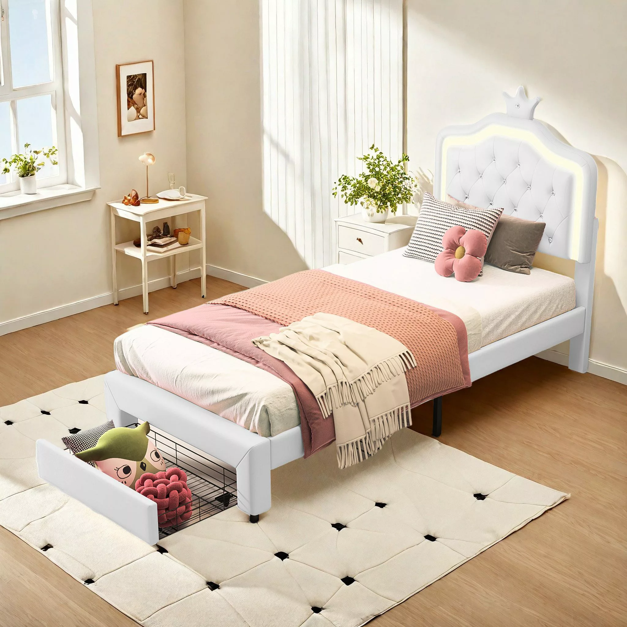 FUROKOY Einzelbett Polsterbett Kinderbett 90x200cm (1-tlg), günstig online kaufen