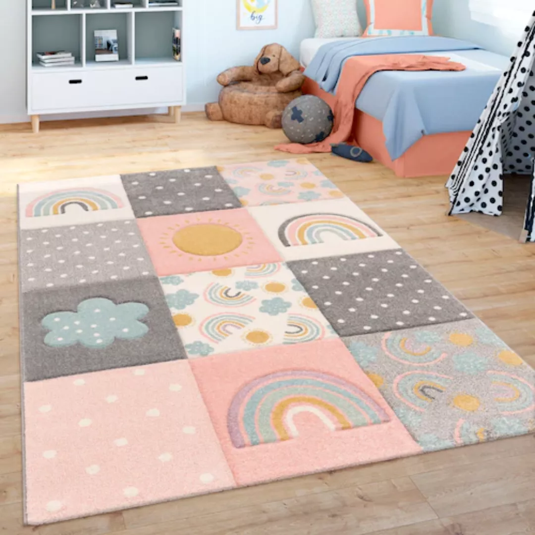 Paco Home Kinderteppich »Cosmo 962«, rund, 3D-Design, Patchwork Muster, Mot günstig online kaufen