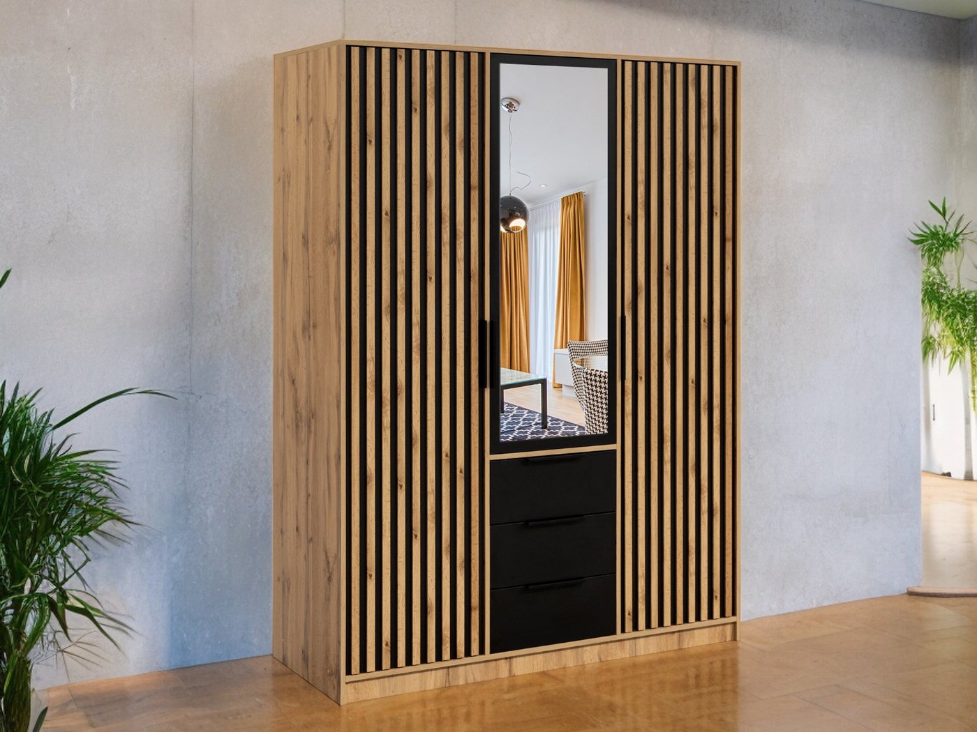 Compleo Kleiderschrank mit 3 Türen und 3 Schubladen OLS, Modern design, Lam günstig online kaufen