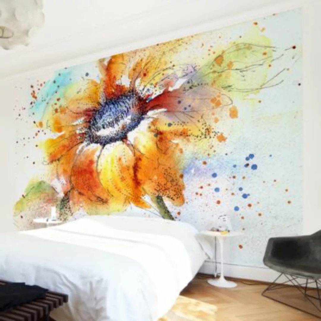 Bilderwelten Blumentapete Painted Sunflower pastell Gr. 432 x 290 günstig online kaufen