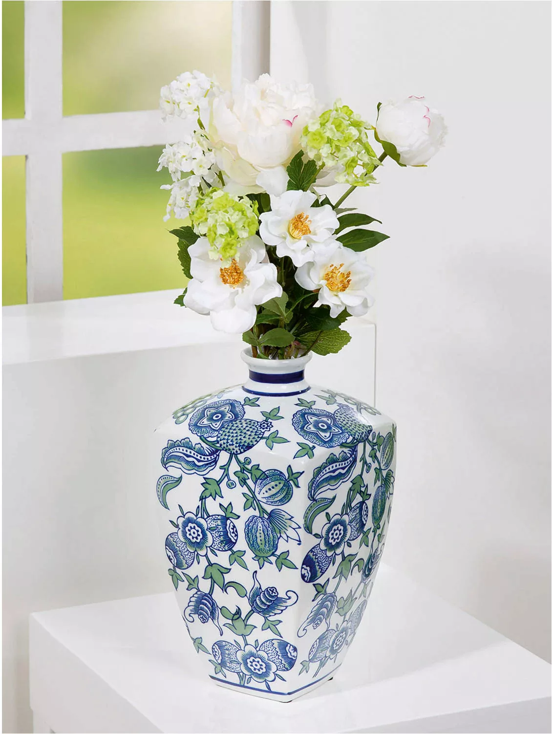 GILDE Dekovase »Vase Fayencen, eckig, aus Keramik, Höhe ca. 31 cm«, (1 St.) günstig online kaufen