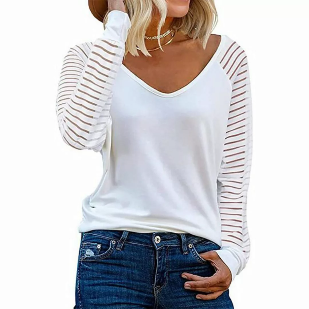 FIDDY T-Shirt Damen Langarmshirt mit Streifenmuster und lässigem, weitem Sc günstig online kaufen