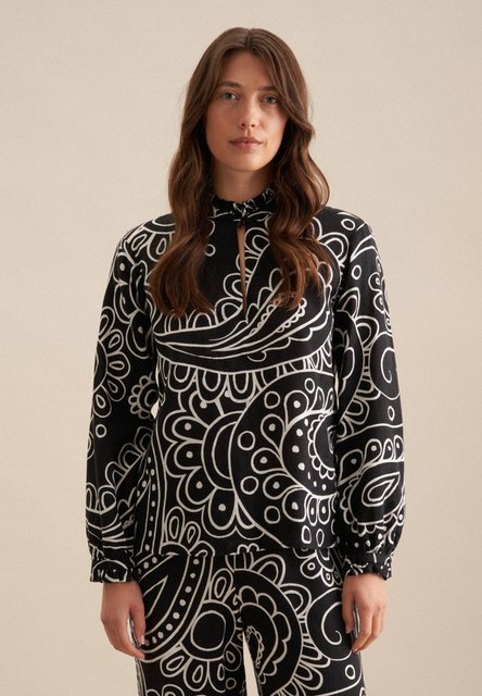 seidensticker Klassische Bluse Schwarze Rose Langarm Rundhals Paisley günstig online kaufen