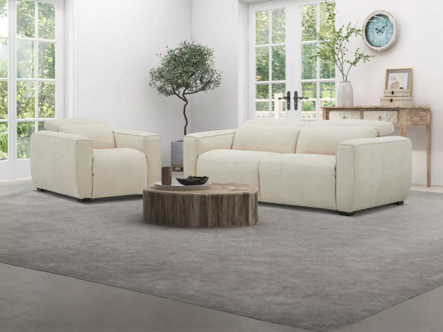 Relaxsofa 3-Sitzer & Relaxsessel elektrisch - Stoff - Beige - LAGUNDI günstig online kaufen