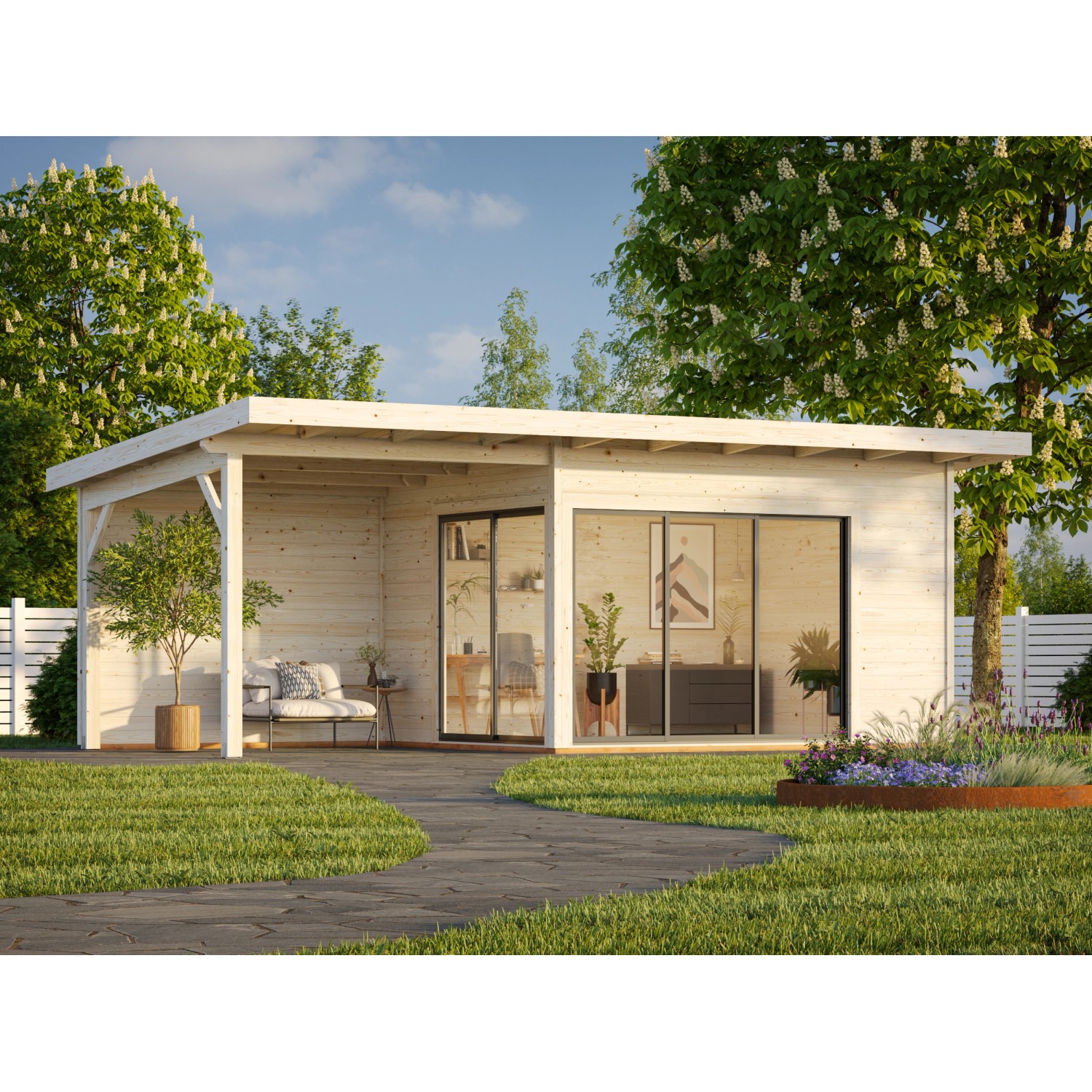 Palmako Gartenhaus Andrea Slide Plus 693 x 300 cm Weiß-Anthrazit FSC® günstig online kaufen