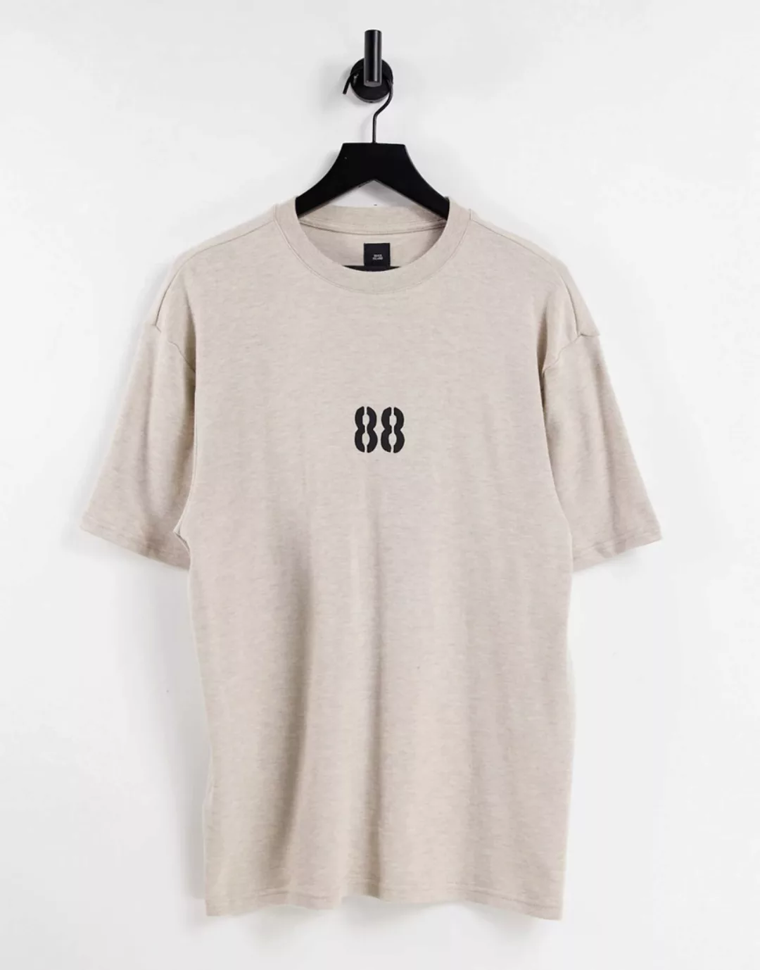 River Island – T-Shirt in Ecru mit College-Print-Neutral günstig online kaufen