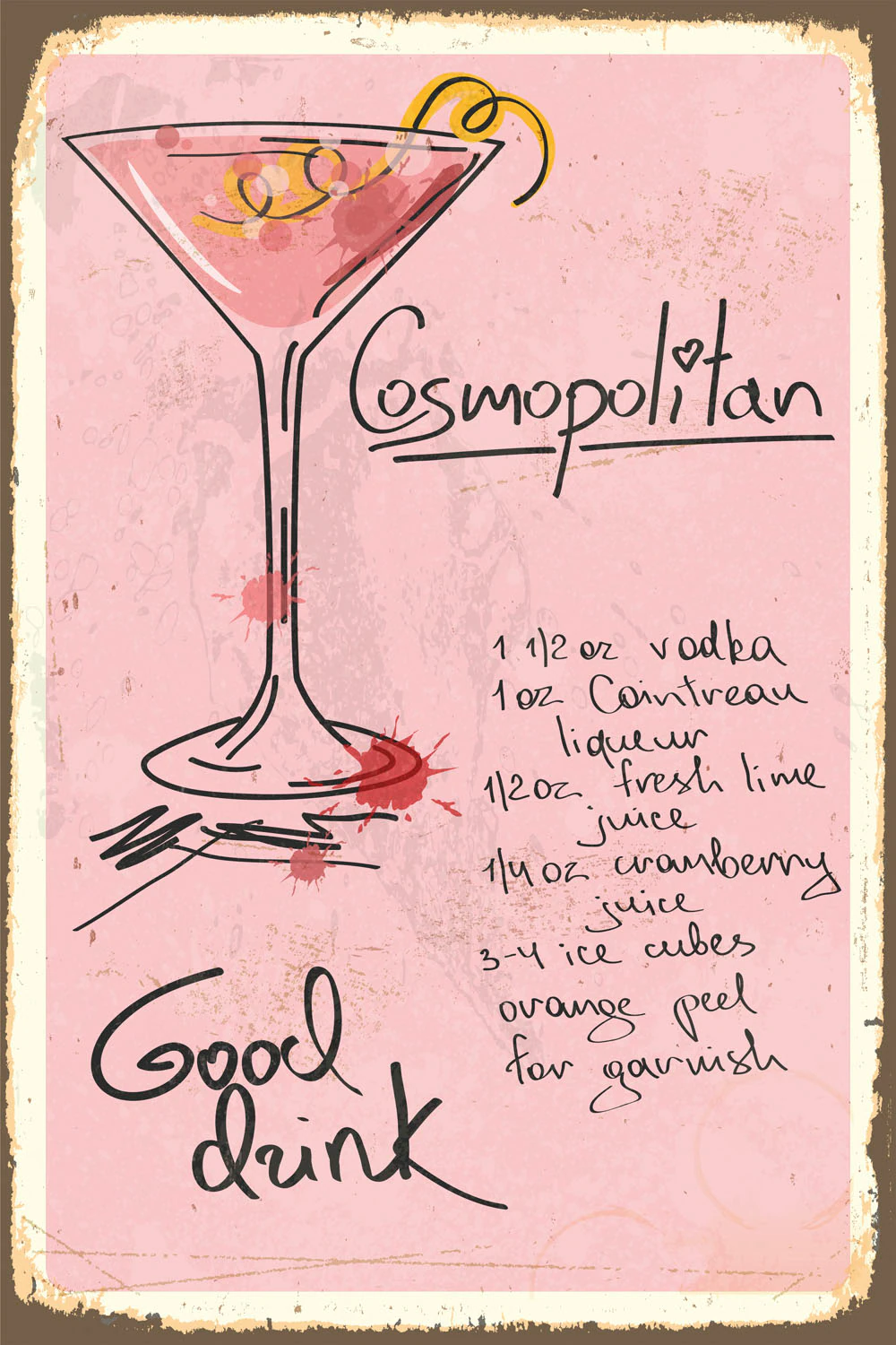 queence Metallbild "Cosmopolitan", Sprüche, (1 St.), Rezept, Cocktail, rosa günstig online kaufen