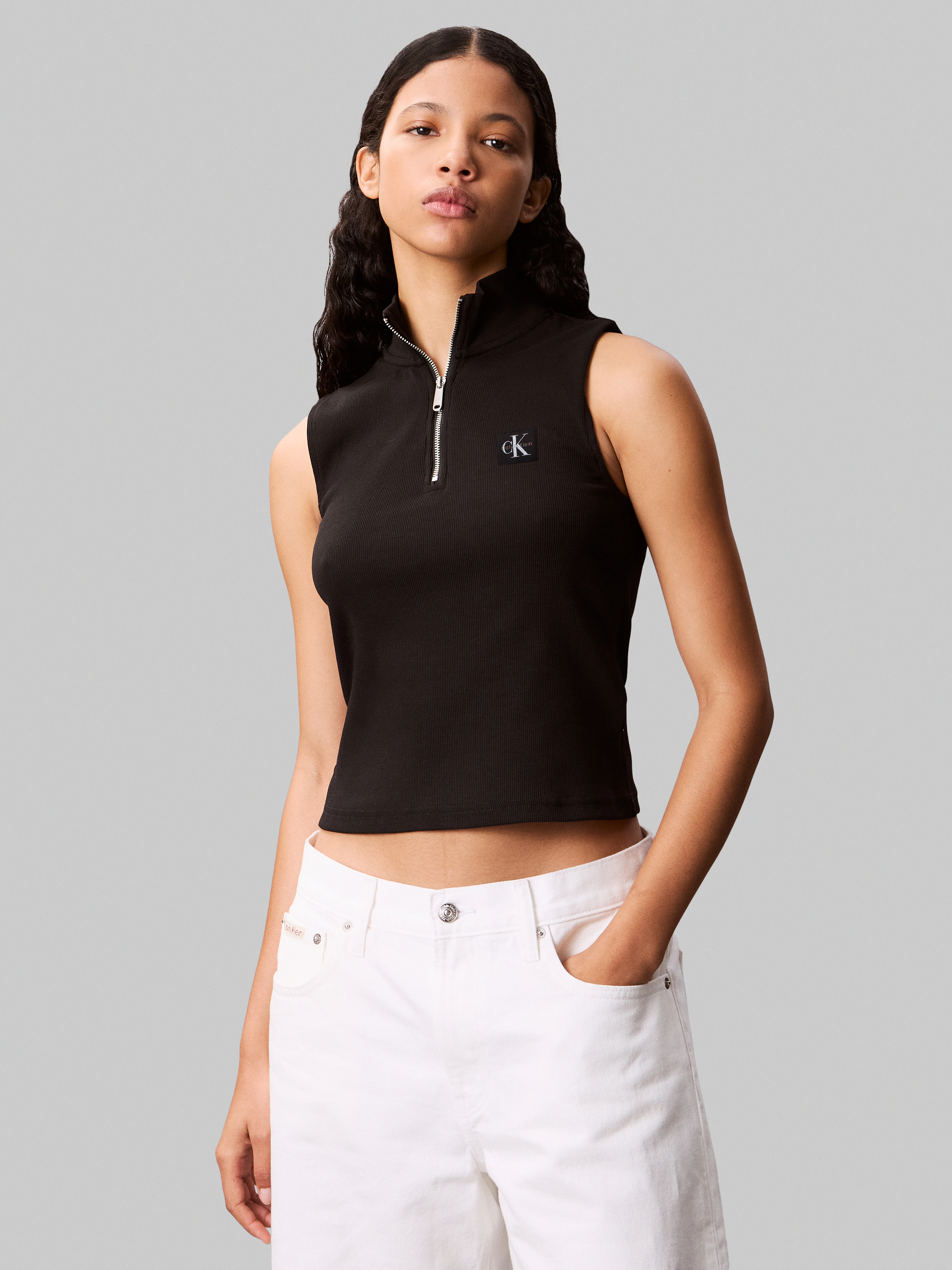Calvin Klein Jeans Tanktop "A- WOVEN LABEL SL QZ TOP", Mit Rundhalsausschni günstig online kaufen