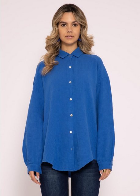 SASSYCLASSY Longbluse Oversize Musselin Bluse Damen Langarm Hemdbluse lang günstig online kaufen