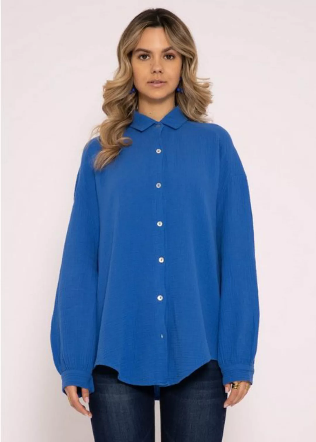 SASSYCLASSY Longbluse Oversize Musselin Bluse Damen Langarm Hemdbluse lang günstig online kaufen