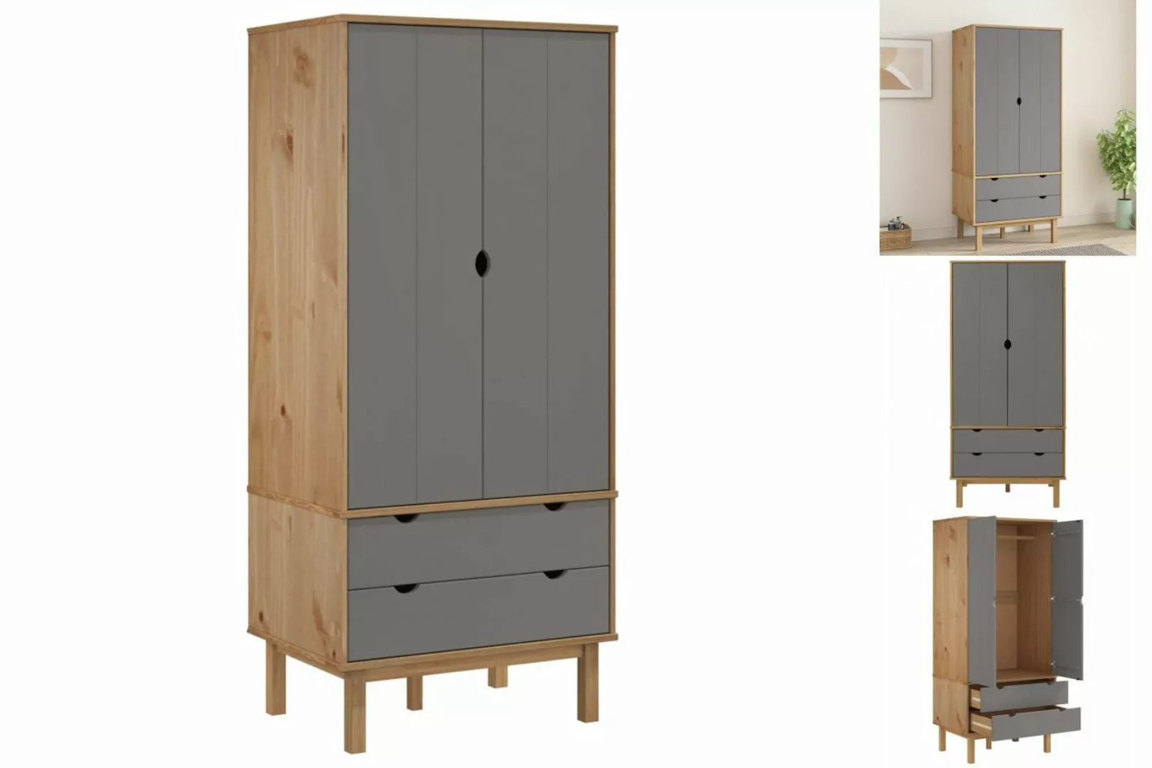 vidaXL Kleiderschrank Kleiderschrank Braun Grau 76,5x53x172 cm Massivholz K günstig online kaufen