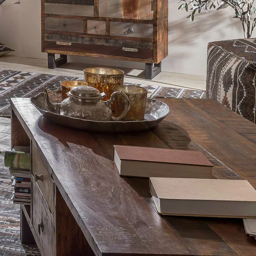 Wohnzimmer Tisch aus Mangobaum Massivholz sandgestrahlt günstig online kaufen