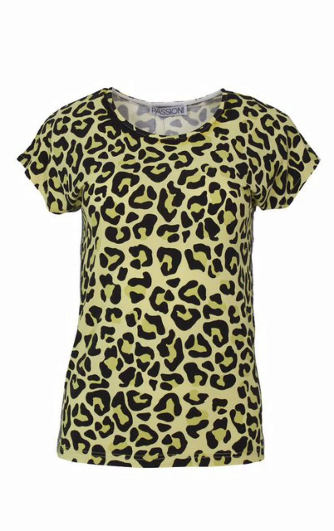 Passioni T-Shirt mit Leoparden-Print in Gelb und Rundhalsausschnitt günstig online kaufen