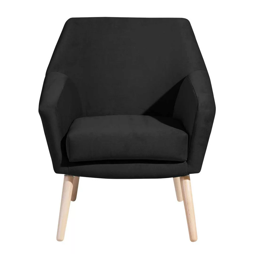 Samtvelours Sessel schwarz im Retrostil 67 cm breit - 71 cm tief günstig online kaufen