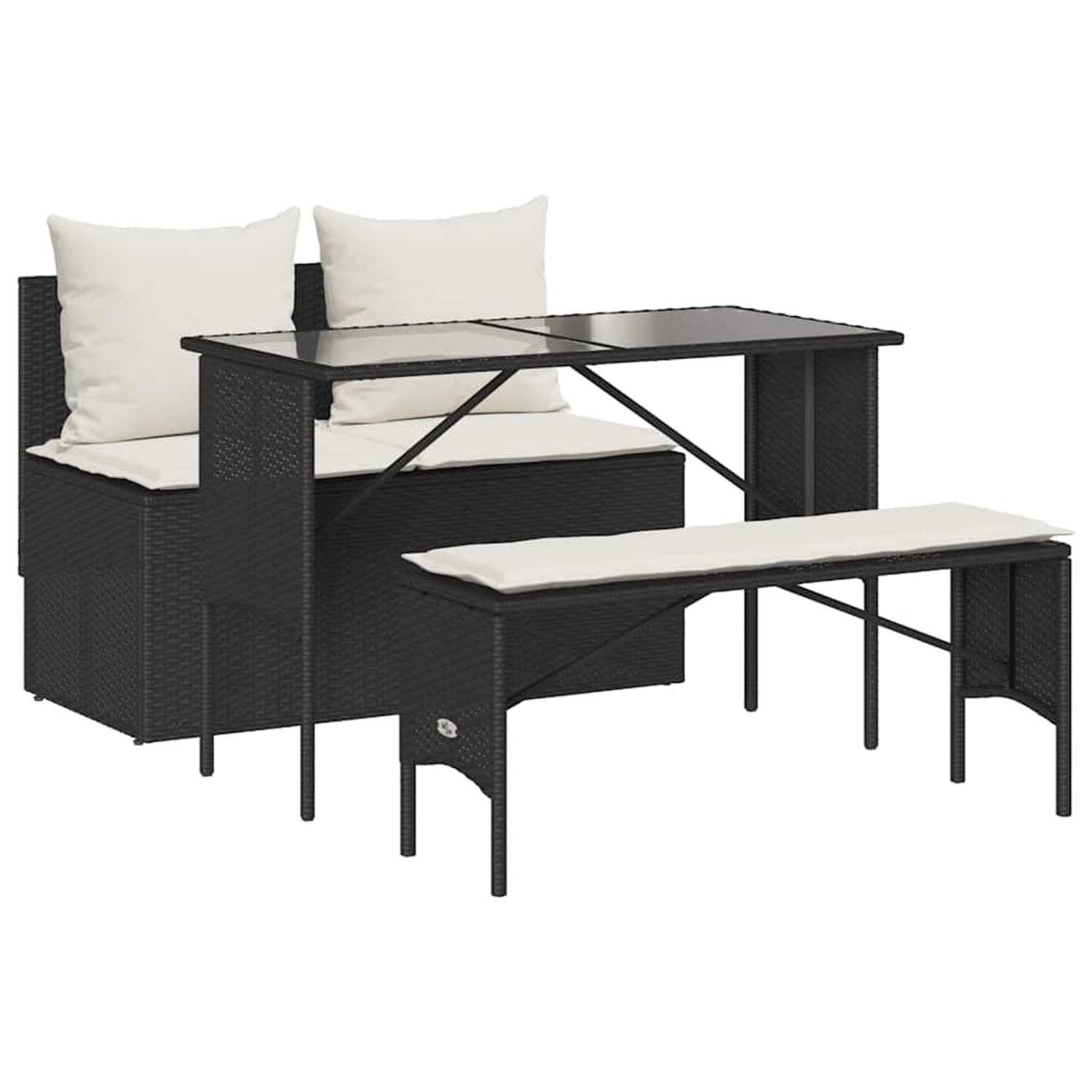 vidaXL 3-Tlg Garten-Essgruppe mit Kissen Schwarz Poly Rattan 4104181 günstig online kaufen