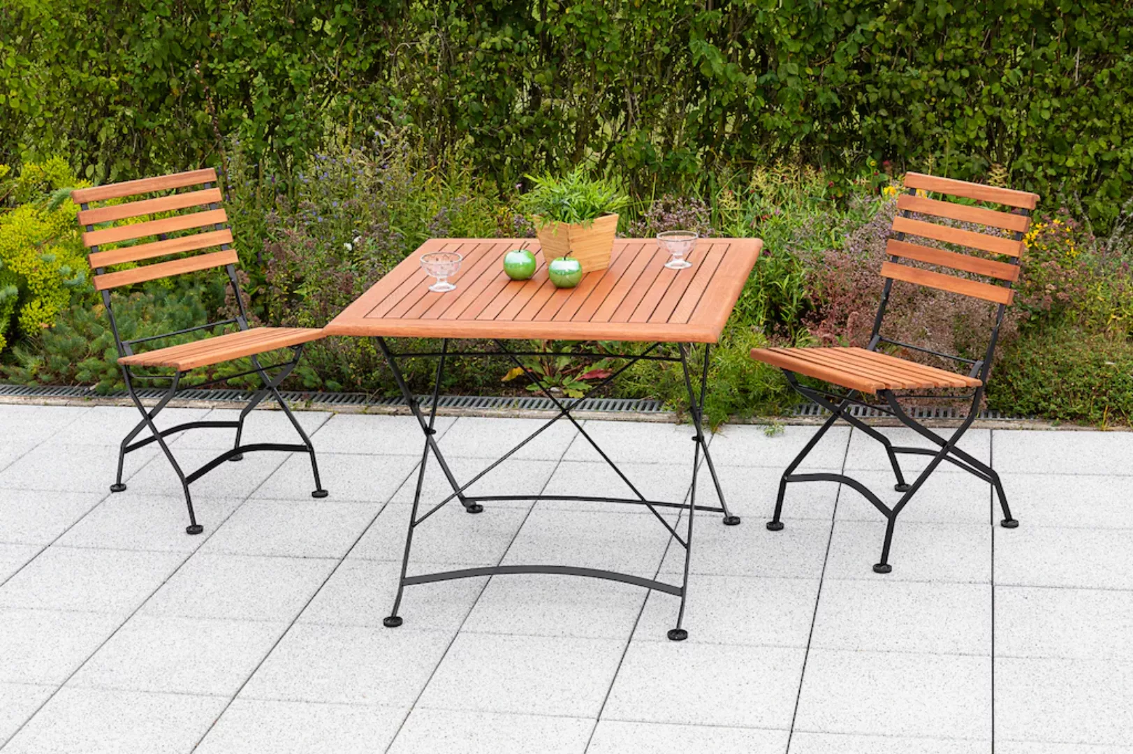 MERXX Garten-Essgruppe "Schloßgarten", (3 tlg.), 2 Klappstühle mit Gartenti günstig online kaufen