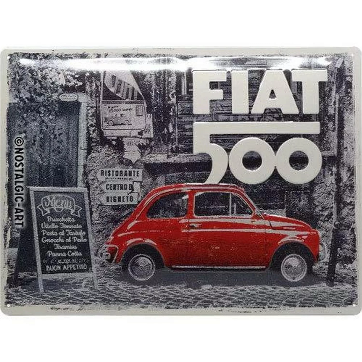 Nostalgic-Art Blechschild 30 x 40 cm - FIAT - Fiat 500 Red Car in the Stree günstig online kaufen