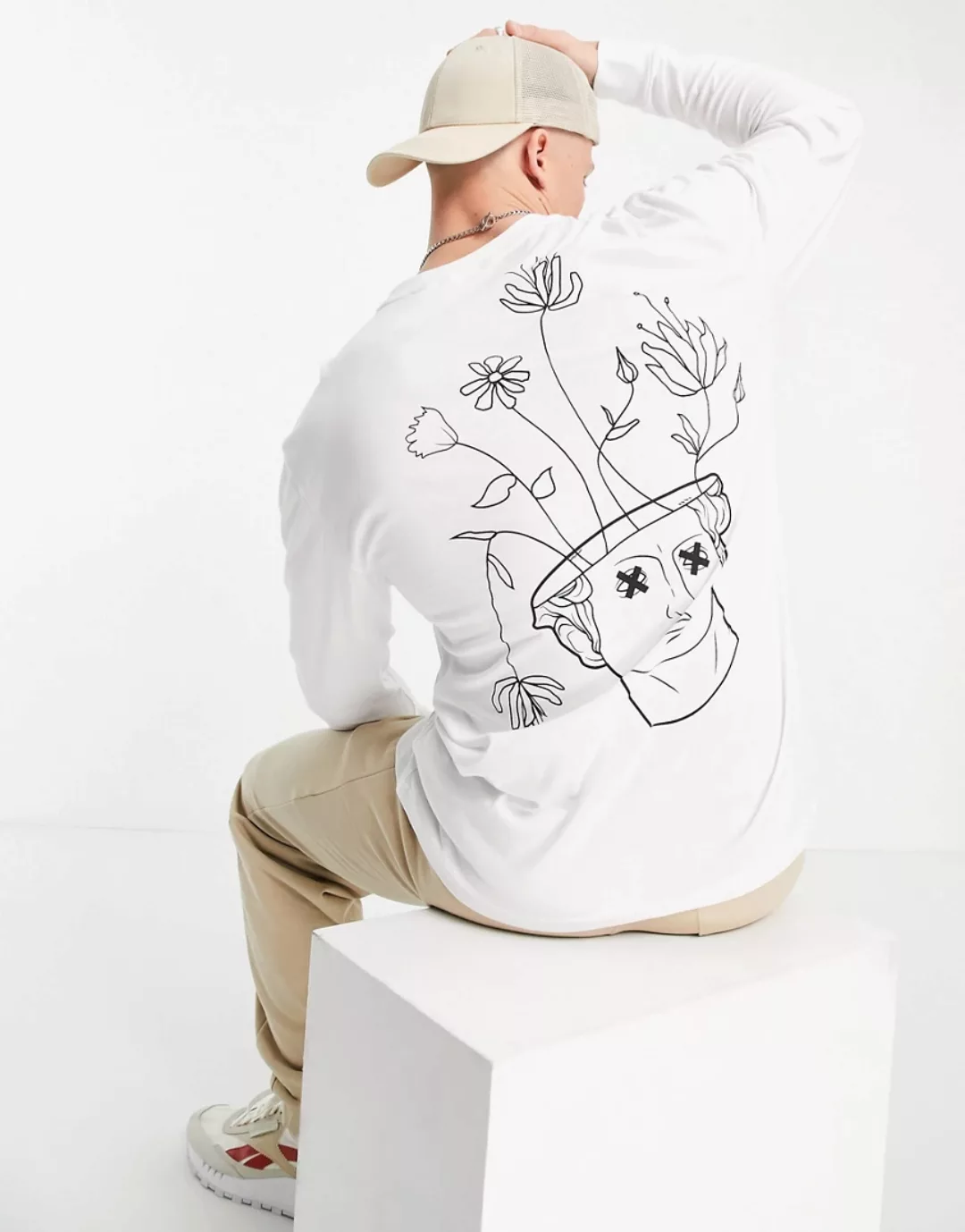 Only & Sons – Langärmliges Shirt mit Venuskopf-Print hinten in Weiß günstig online kaufen