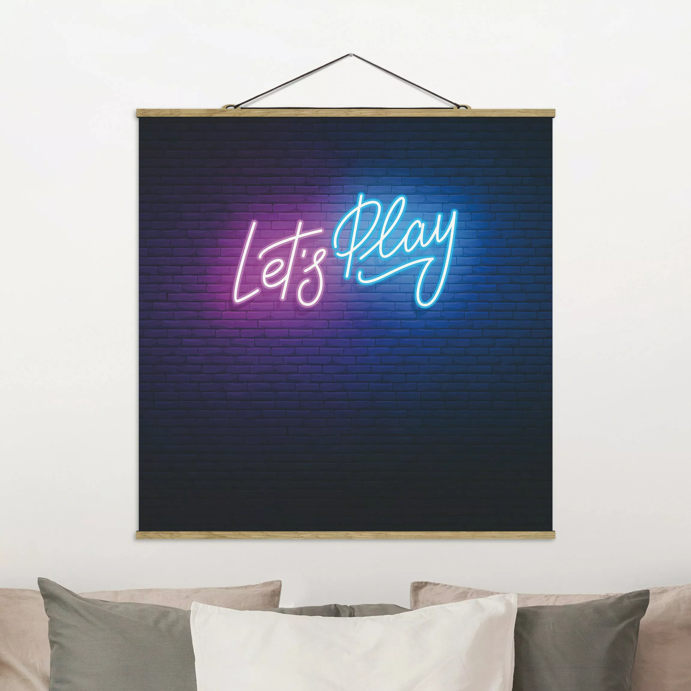 Stoffbild mit Posterleisten Neon Schrift Let's Play günstig online kaufen