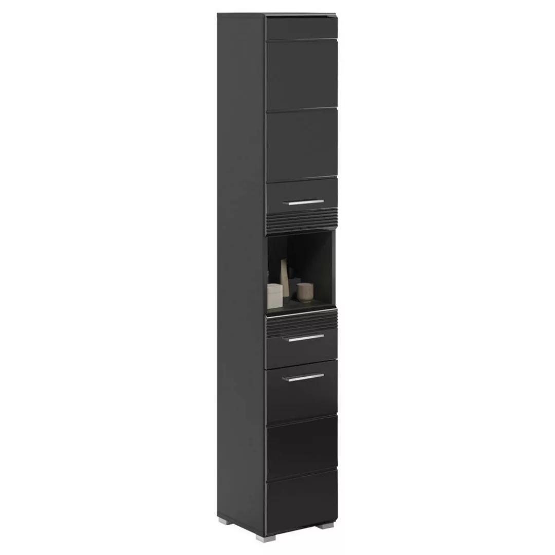 Badhochschrank LINUS schwarz schwarz Hochglanz B/H/T: ca. 30x182x31 cm günstig online kaufen