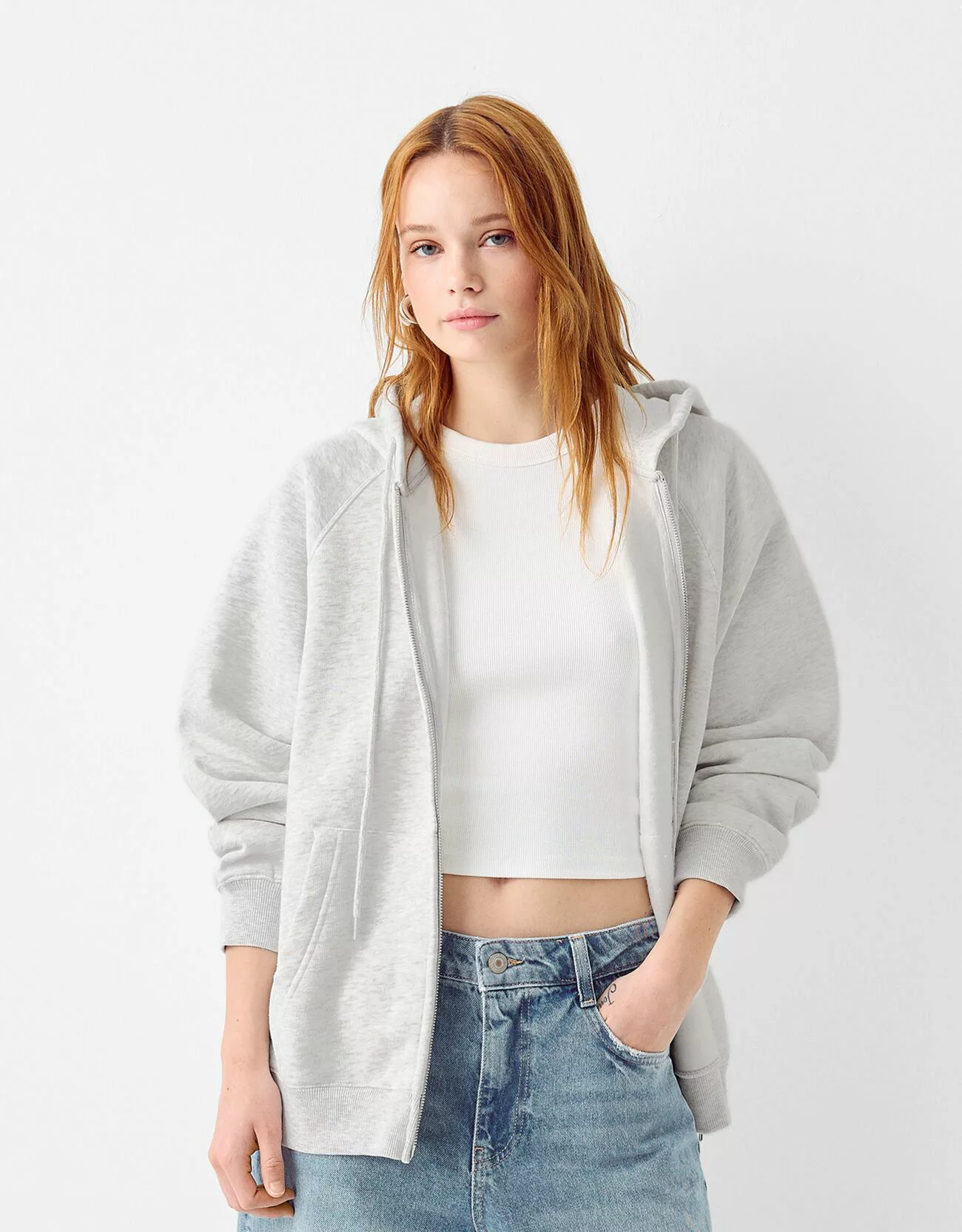 Bershka Hoodie Mit Reißverschluss Damen S Grau günstig online kaufen