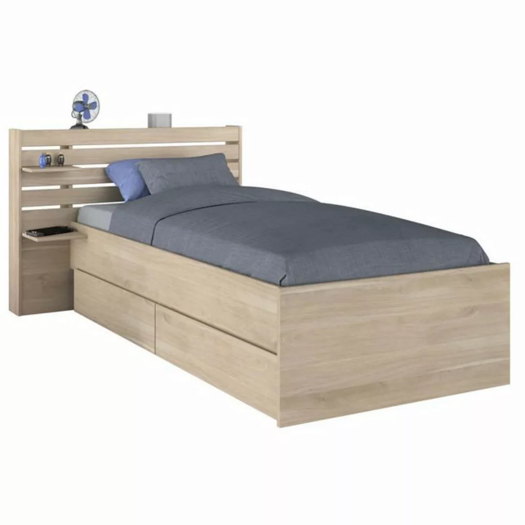 Bett mit Stauraum - 90 x 190/200 - Holzfarben - TENALIA günstig online kaufen