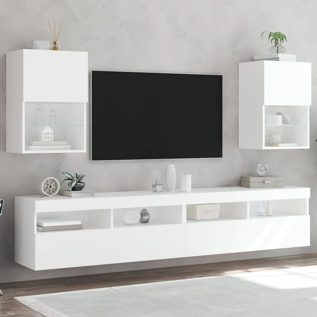 vidaXL TV-Schrank TV-Schränke mit LED-Leuchten 2 Stk Weiß 40,5x30x60 cm günstig online kaufen