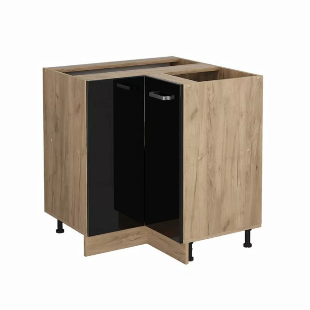 Livinity® Eckunterschrank R-Line, Schwarz Hochglanz/Goldkraft Eiche, 75.6 c günstig online kaufen