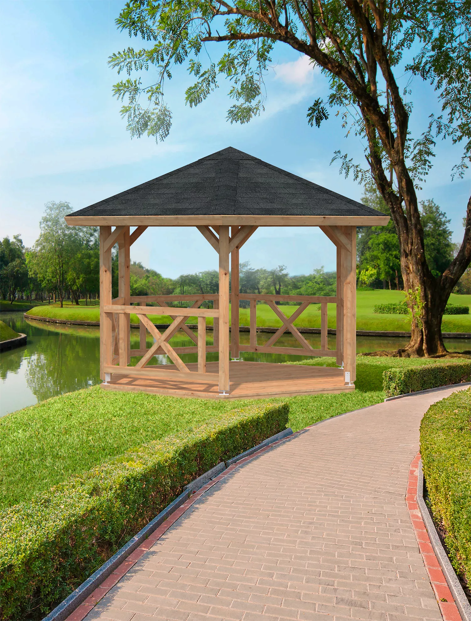 Palmako Holz-Pavillon Betty Natur imprägniert 337 cm x 337 cm ohne Fußboden günstig online kaufen
